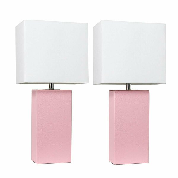 Feeltheglow Modern Leather Table Lamps, Pink with White Fabric Shades, 2PK FE2519714